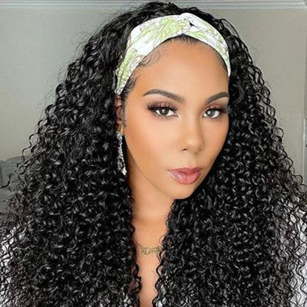 Headband Wig Human Hair Kinky Water Wave Glueless Wig Full Machine Made Curly Headband Wig 32Inches Human Hair Wigs for Women 2