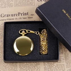 Luxury Gold Quartz Pocket Watch Gift Box Set For Family Fashion Casual Necklace Pendant Unisex Pocket&Fob Chain Watches with Box