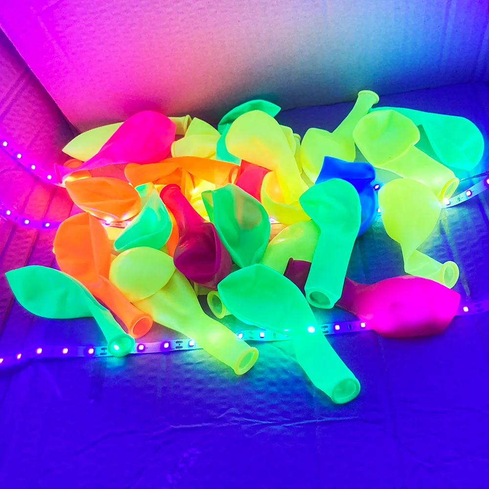 5pcs 12inch Uv Neon Glow Latex Balloons Happy Birthday Fluorescent Luminous  Helium Balloons Black Light Glow Party Supplies