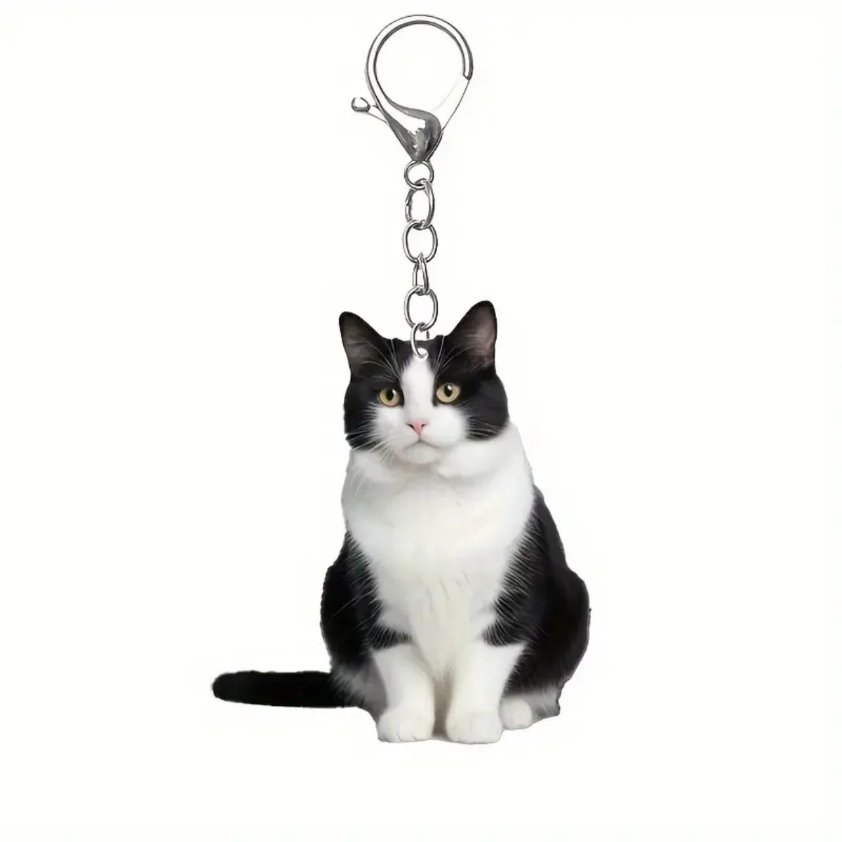 1pc Black and White Cat Keychain 2D Acrylic Cat Pendant Double-Sided Design Animal Key Ring Charm for Backpacks & Gifts