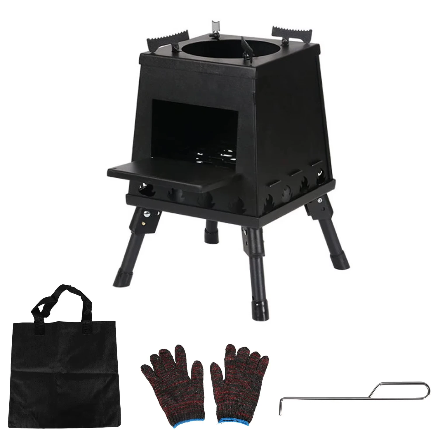 Faltbarer Outdoor-Campingkocher mit verstellbaren Topfhaltern und klappbaren Beinen, BBQ-Grill, Kochwerkzeug, tragbarer Brennerkocher aus Stahl – Detail 7
