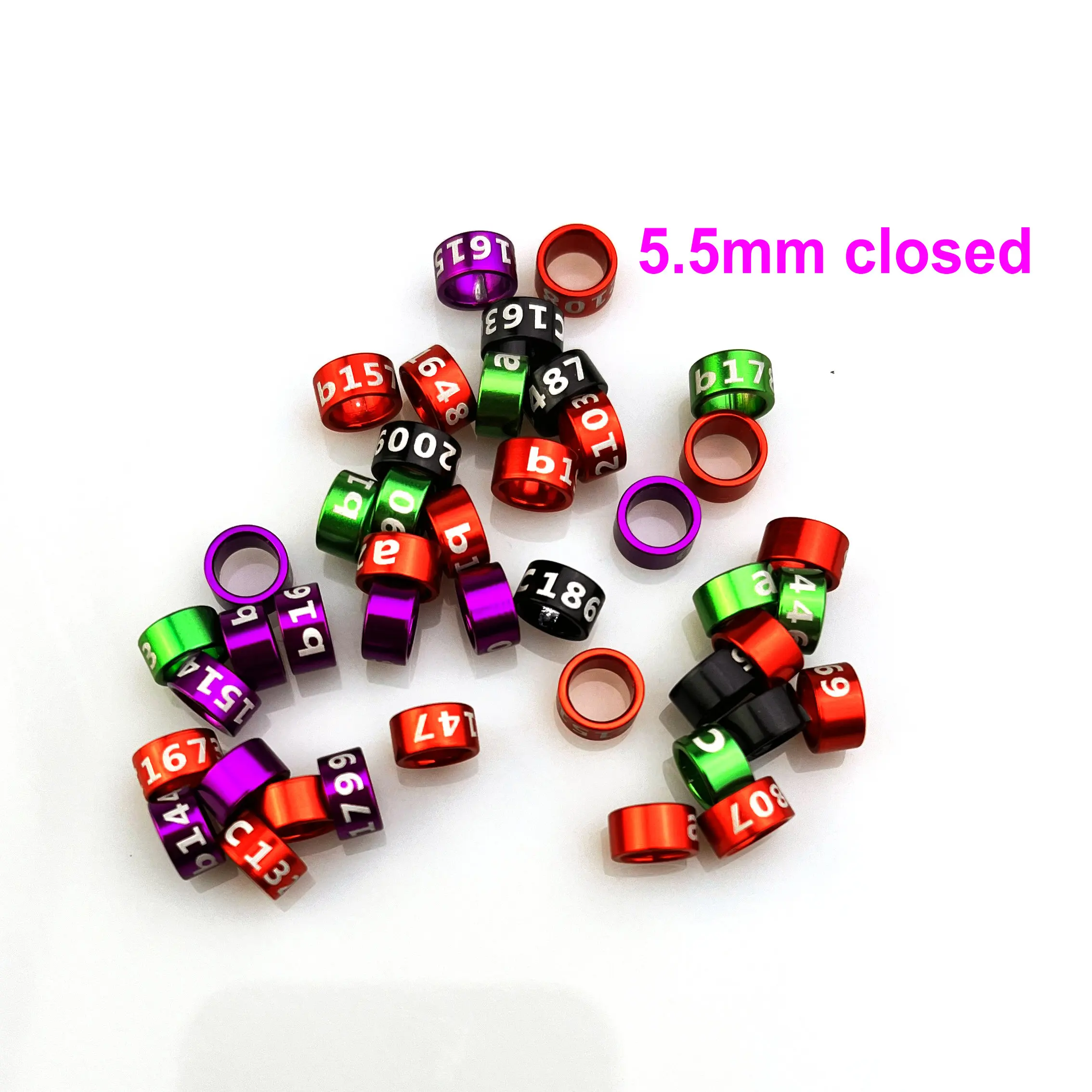 Aluminum Bird Leg Bands Closed Parrot Rings Non-Custom Random-Character Color-Mixture 5.5mm 25Pcs Lot