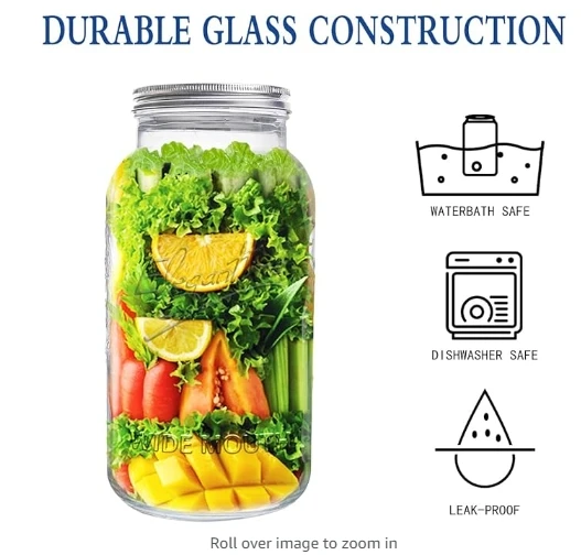 2-Pack 128oz Extra Wide Mouth Mason Jars 1 Gallon Glass Large Storage Jars with Airtight Lid for Food Storage Curing Fermentatio 4