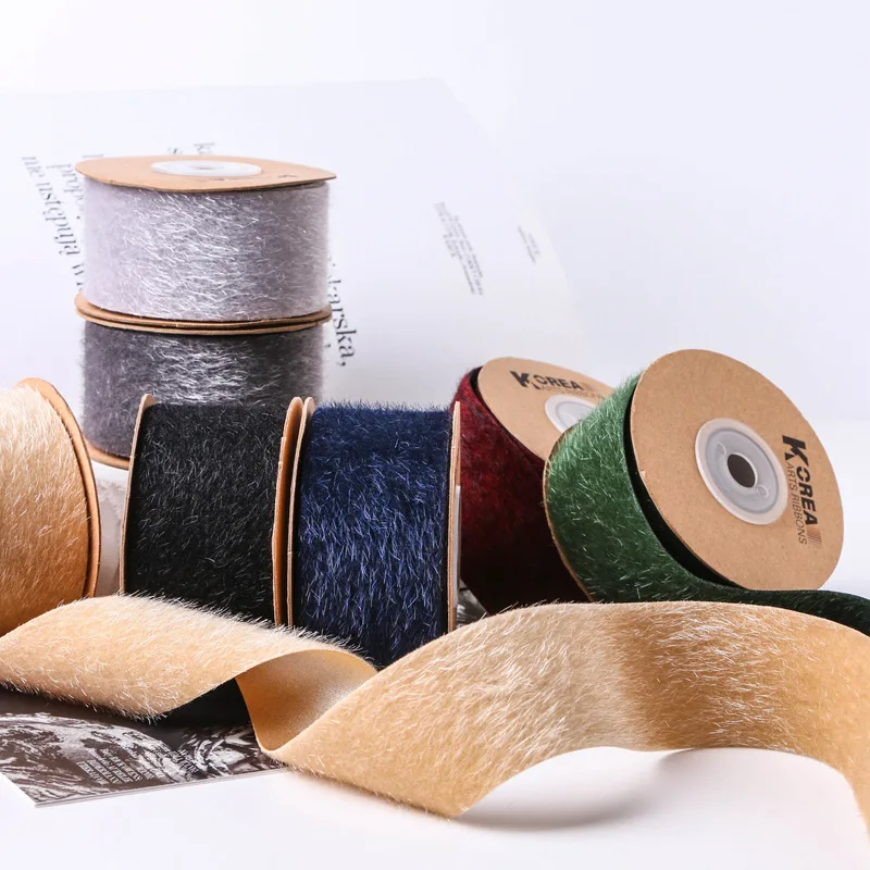 

Winter Long Plush Mink Satin Ribbon Bowknot Material 25mm 40mm 50Yards Handmade Luxury Hair Crafts Gift Wrapping Accessories Sew