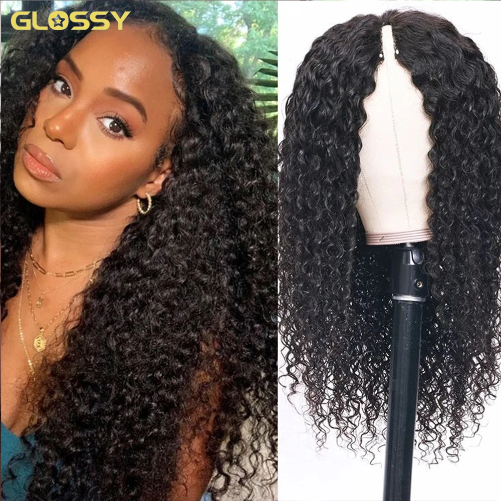 Human Hair Wig, Human Hair Wigs, Curly V Part Wig Human Hair No Leave Out Glueless U Part Human Hair Wigs for Women 250% Brazilian Deep Wave Frontal Wig