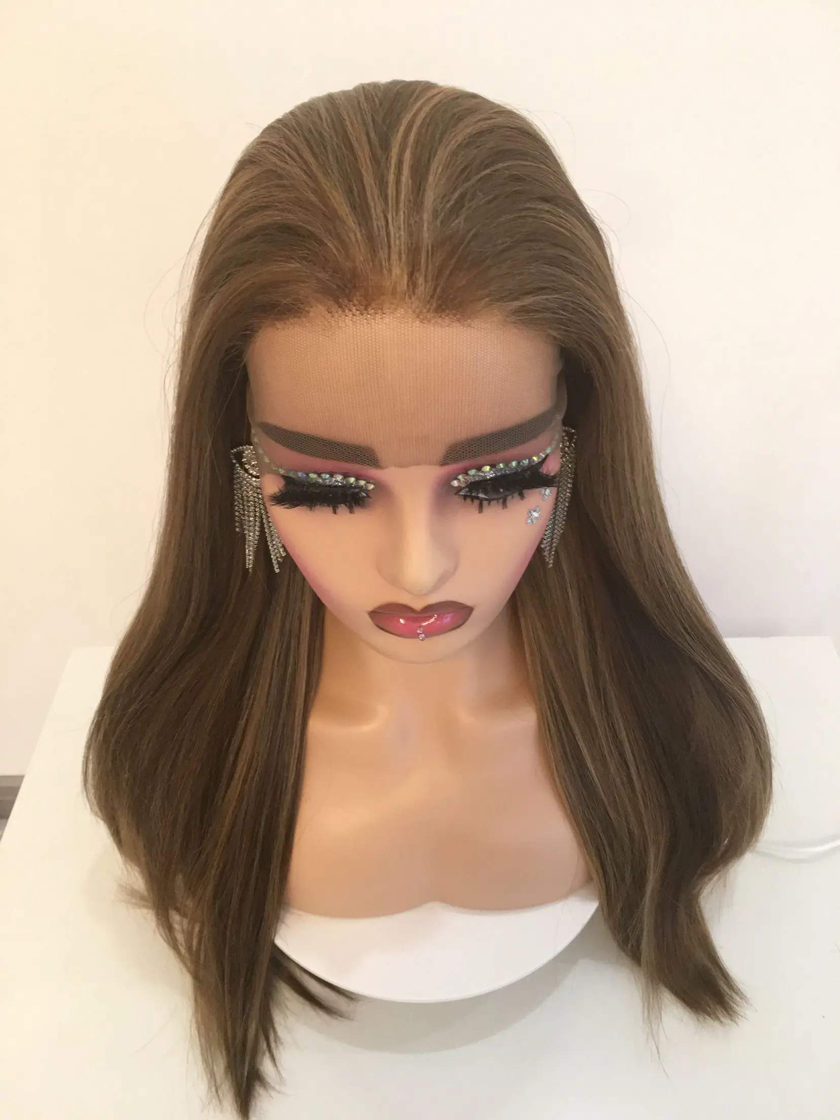 Premium 28&rdquo;ash blonde with dimension and a light brown/dark blonde human hair seamless EUROPEAN LACE WIG,jew lace wig