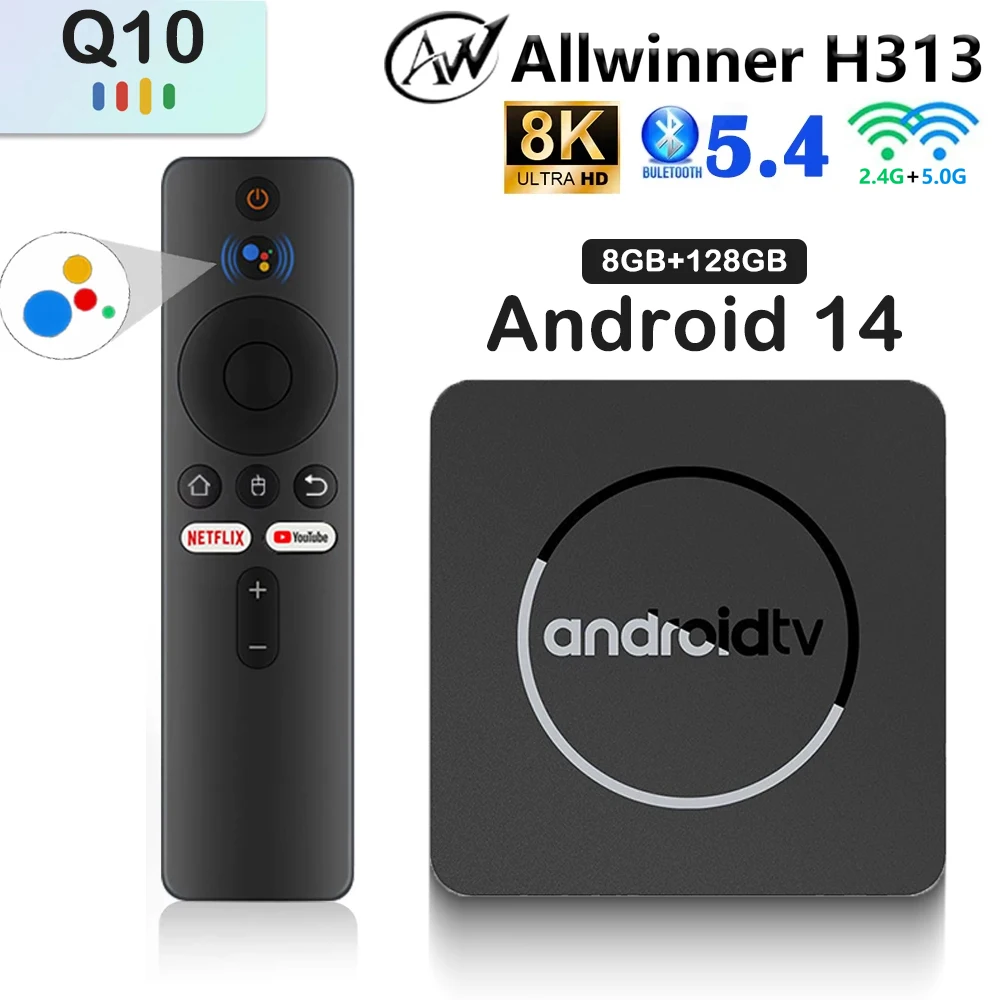 안드로이드 14 TV 박스 Q10 Allwinner H313 지원, 2.4G 및 5G 듀얼 와이파이, 8K 64G 128G 롬 셋톱  박스, 미디어 플레이어 TV 박스, 음성 셋톱 박스 - AliExpress