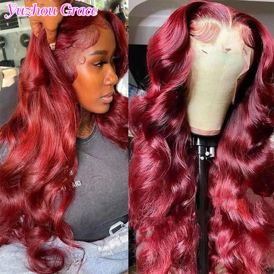 

99J Body Wave 13x6 HD Transparent Lace Front Human Hair Wig Lace Wigs Burgundy