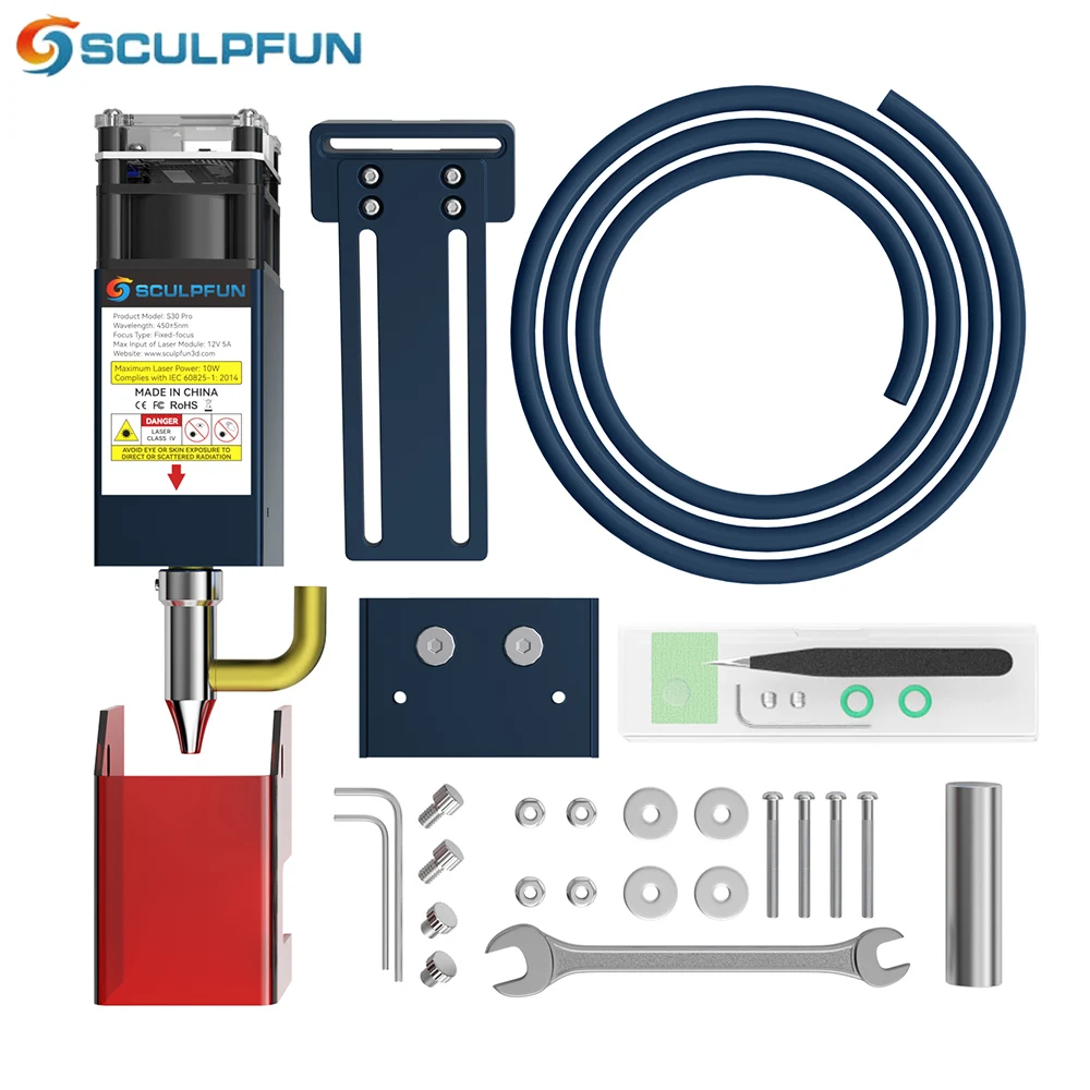 

Лазерный модуль SCULPFUN S30 Pro10W, сменный объектив, встроенный воздушный помощник, лазерная очистка, резка для дерева, акрила, режущий инструмент