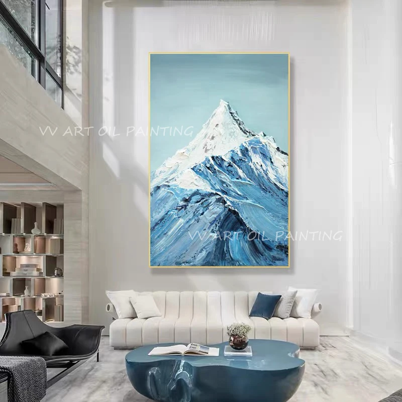 

Snow mountain top blue hand painted canvas oil painting picture on canvas wall pictures for Corridor aisle decorative art