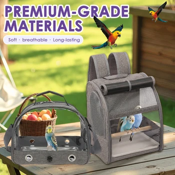 Portable Bird Travel Carrier Breathable Cockatiels Cage with Standing Perch and Tray Multi-functional Outdoor Pet Accessories