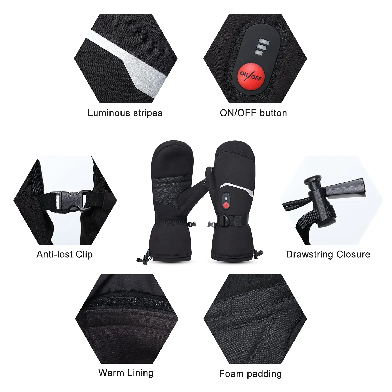 Heated Mittens for Men and Women, Rechargeable Battery, Ski Gloves for Winter Sports, Snowboard, Camping, Motorcycle Glove