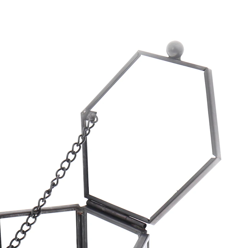 1PC 8*7*4.5cm Tranpartent Geometrical Glass Jewelry Box Hinged Top Lid  with Metal Chain Jewelry Organize Holder Ring Box 5