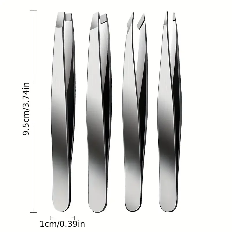 4pcs Professional Tweezers Set-Perfect Precision For Eyebrows, Facial Hair, Splinters & Ingrown Hair Removal
