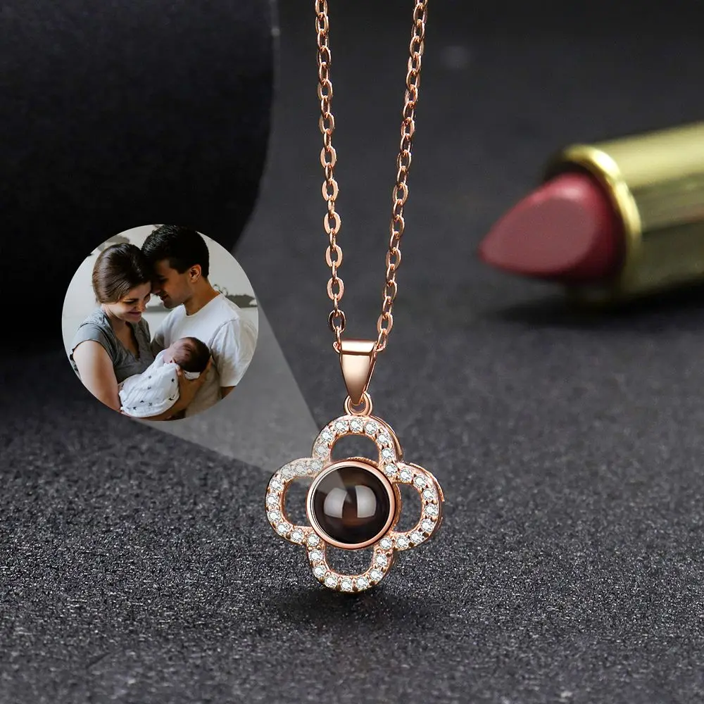 2023 Projection Photo Necklaces Flower Pendant Vintage Custom Photo Necklace for Women Fashion Gift Collar Jewelry Accessories