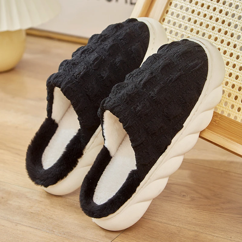 Autumn Winter Home Shoes Men And Women With Same Style Couple Slippers  Lightweight Thick Sole Concise Bubble Velvet House Shoes - Women's Slippers  - AliExpress