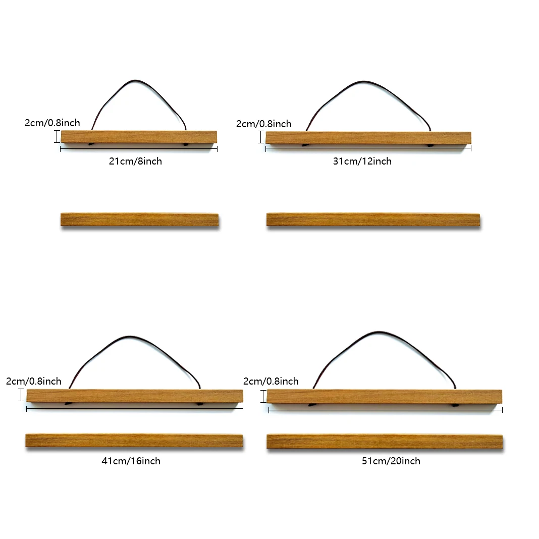 Poster Strip Fai Da Te - Cornice Magnetica In Legno Naturale Per Appendere Poster E Foto, Strisce Porta Poster Per Parete (21cm - 4 Pezzi)