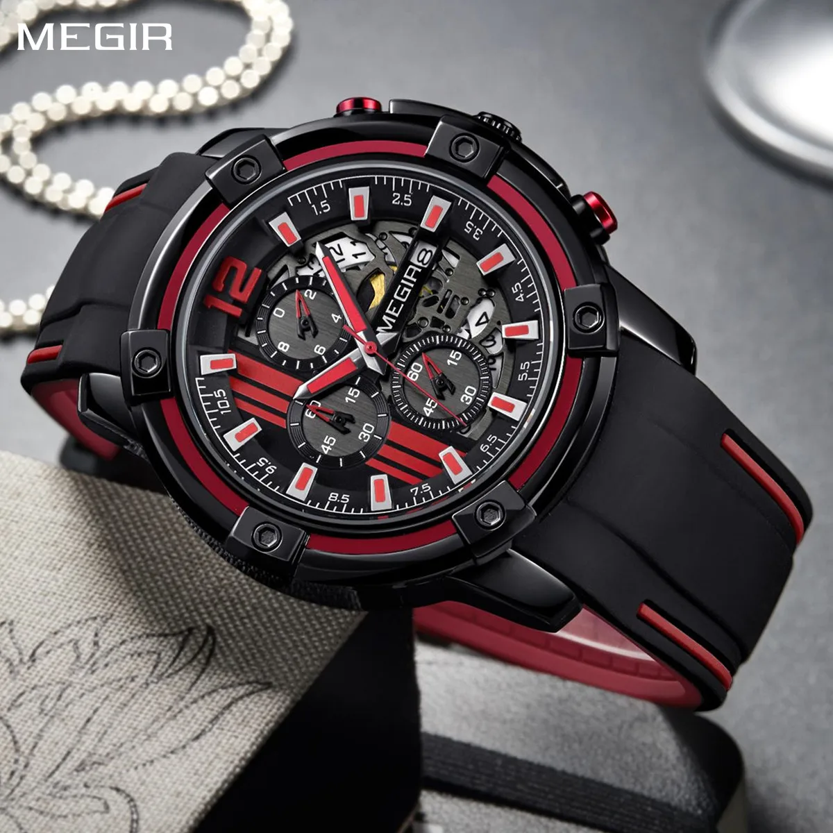 

MEGIR Chronograph Mens Sport Watches with Silicone Band Big Dial Military Quartz Watch Men Clock Relogio Masculino Reloj Hombre