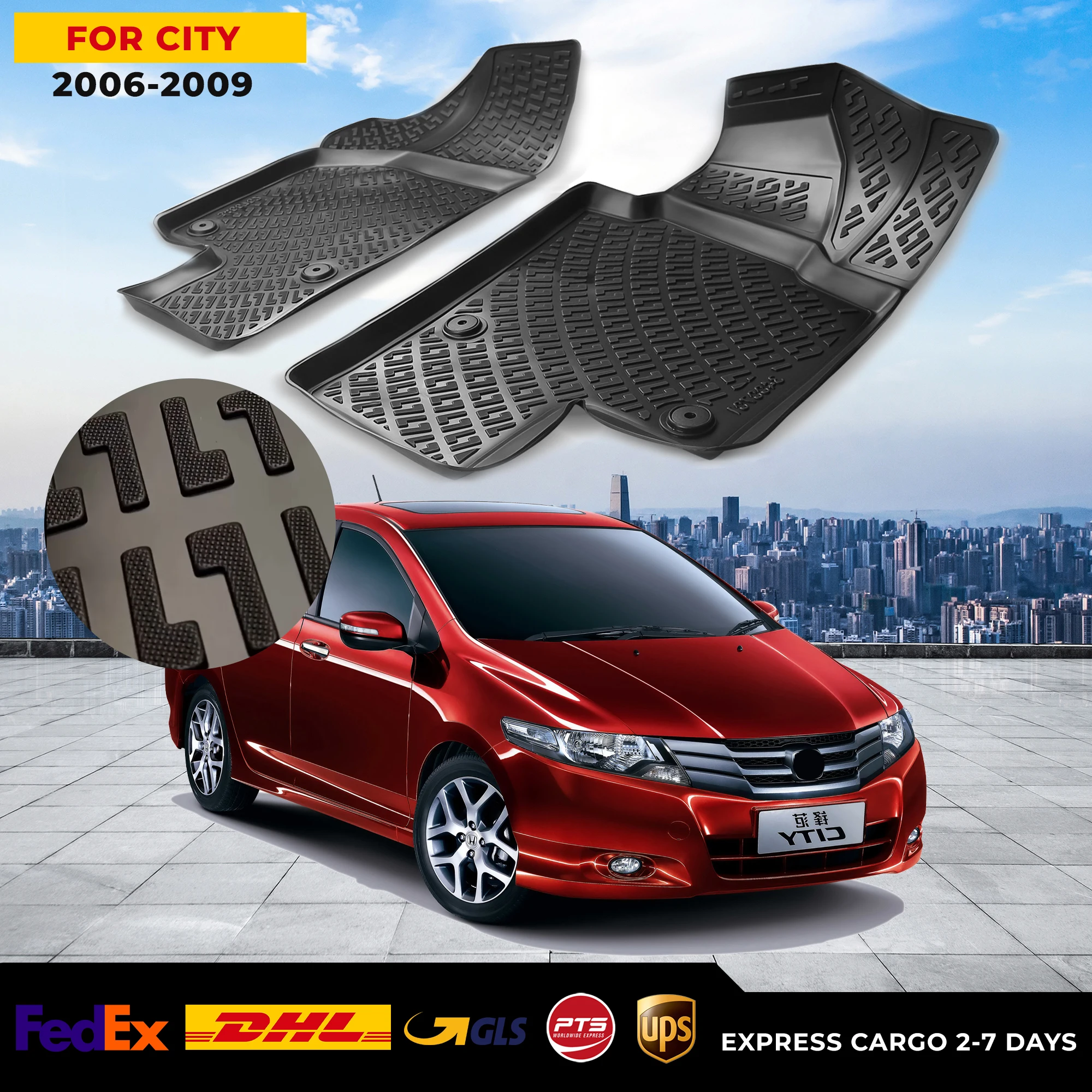 

3D Car Floor Liner For Honda City 2006-2009 Waterproof Special Foot Pad Fully Surrounded Mat Accessories Rugs Non-slip