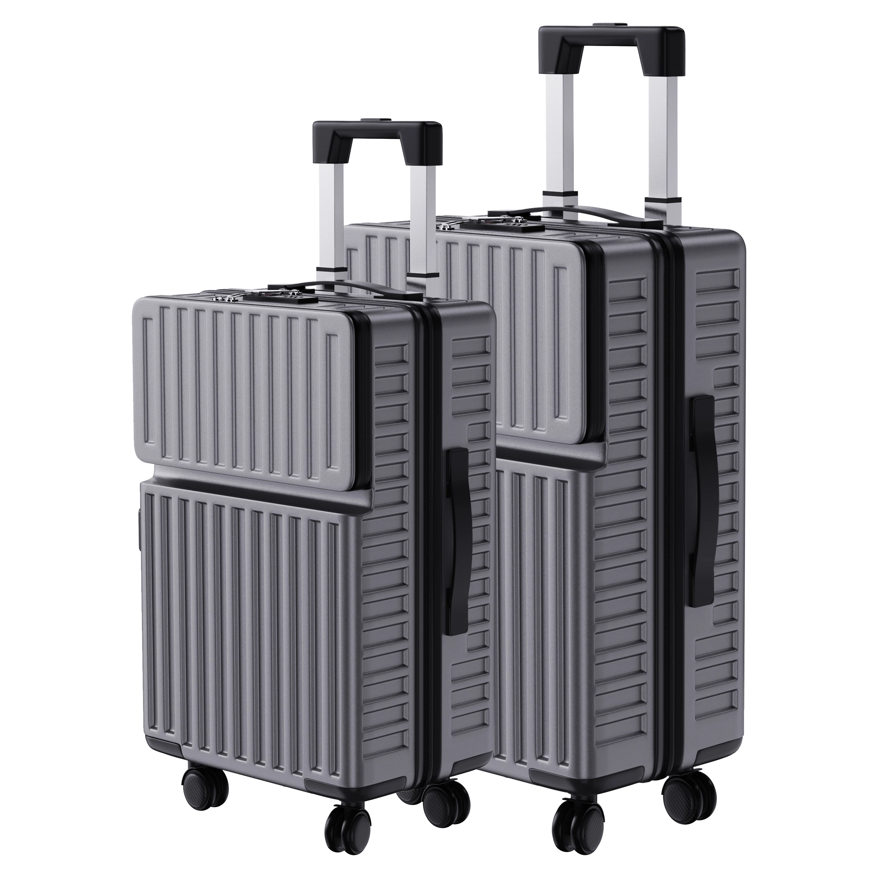 Comanlai Maleta de 2 piezas, estuche rígido, equipaje de mano, maleta con ruedas, maleta de viaje, 360 °   Ruedas silenciosas, cerradura TSA, negro/gris