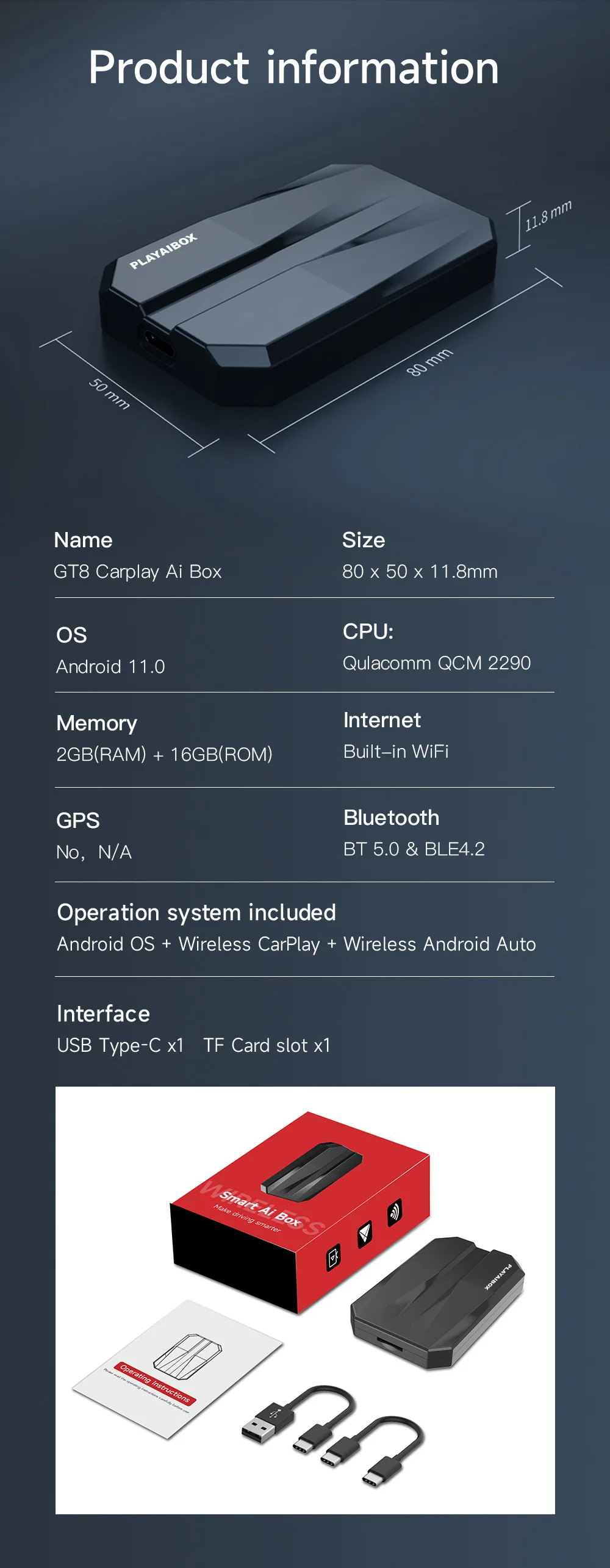 A027f823bca57415da7c5bc96a17db757D CarPlay Smart AI Box Plus Android 11 Wired To Wireless CarPlay Android Auto Video App Adapter Car Intelligent System