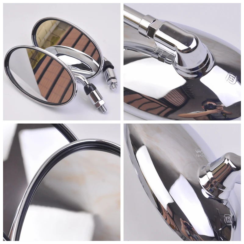 Oval Retro Mirror 10mm Motorcycle Chrome Rearview Side Mirrors Universal For Yamaha Cafe Racer Chopper Motorcycle Ac