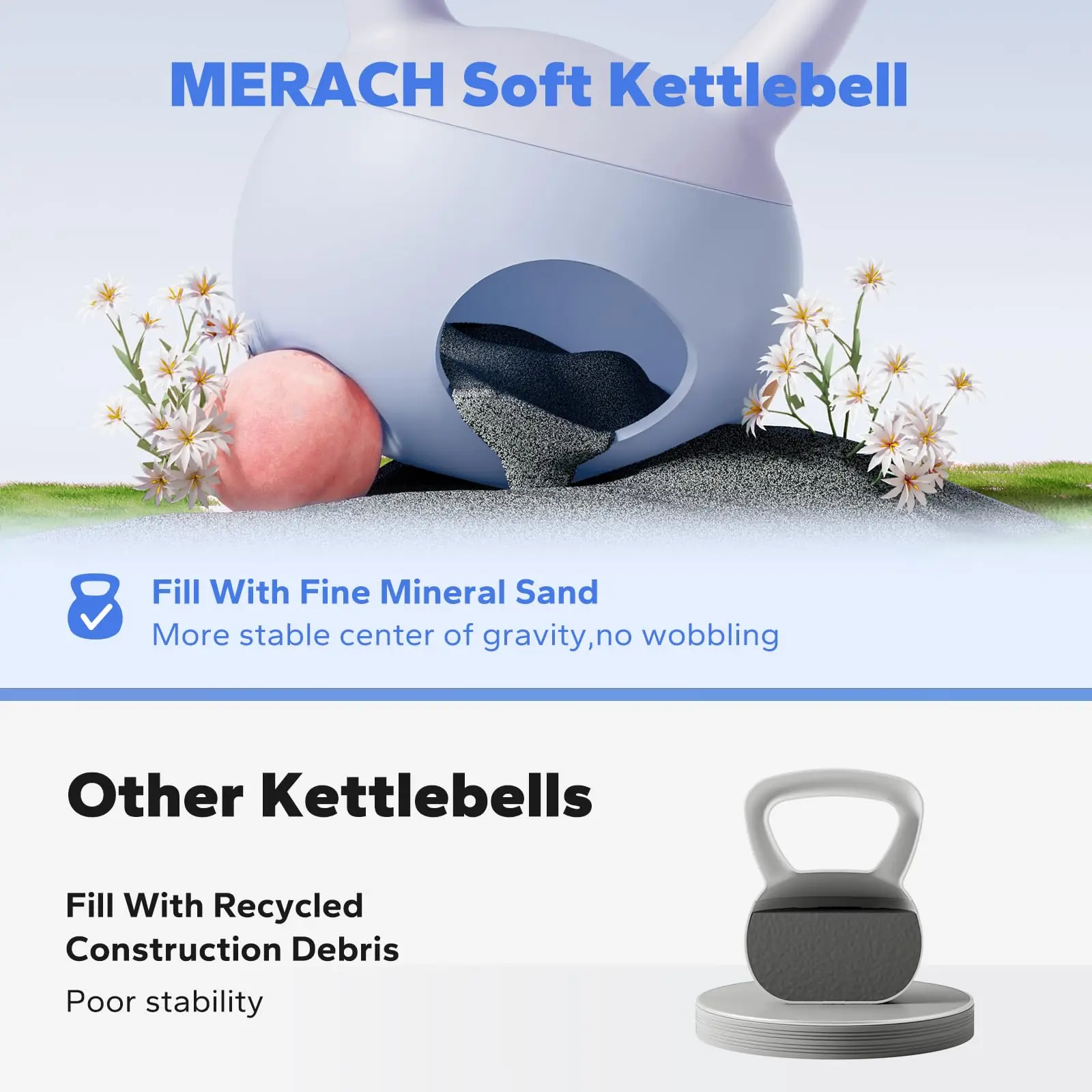 MERACH Soft Kettlebell Non-Slip Wide-Grip Handle Cushioned Horizontal Base Filled with Fine Mineral Sand Premium Kettle Bell 3