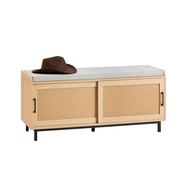 Shoe bench with seat plank with sliding doors Shoe bench with seat plank with sliding doors