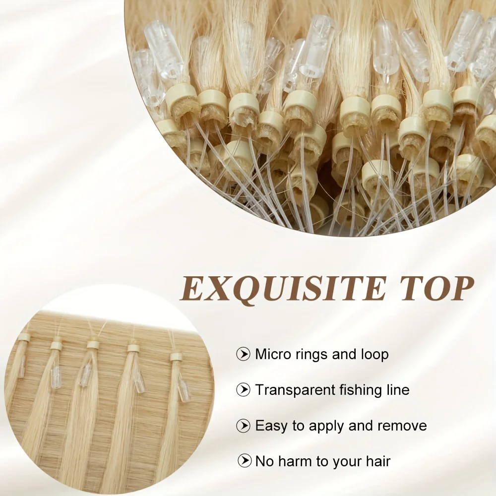 Micro Loop Hair Extensions Human Hair LinksPre Bonded Cold Fusion Tipped Fish Line For Women Straight #613 Blonde 50g/Pack