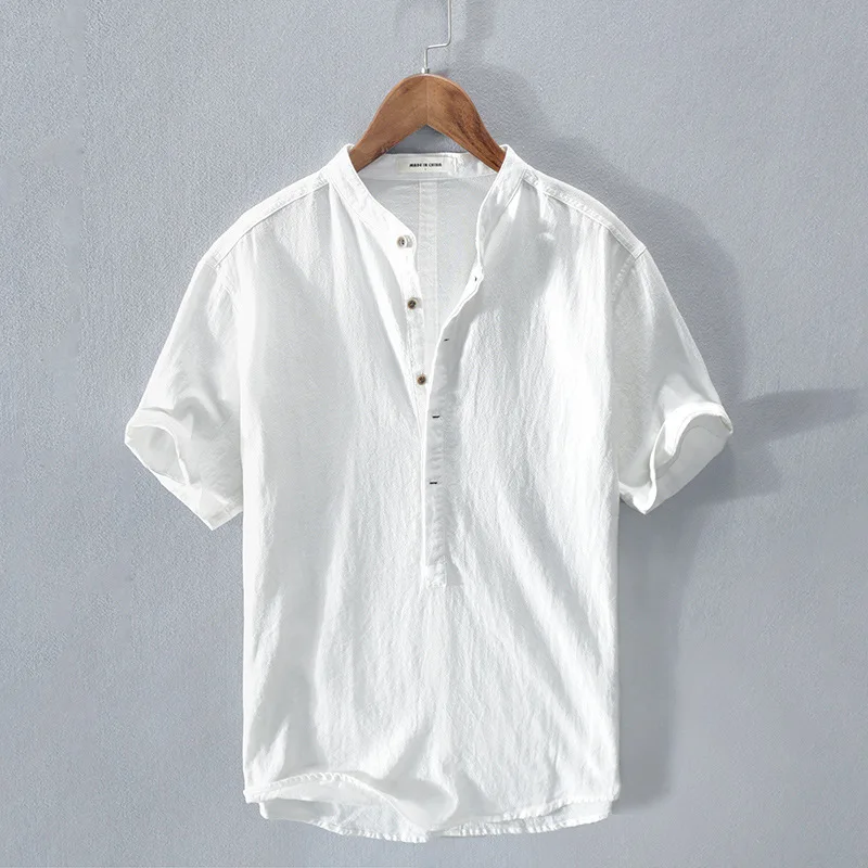 Summer Men's Short-Sleeved T-shirt Cotton and Linen Led Casual Breathable Polo Shirts S-3XL Mens Shirts