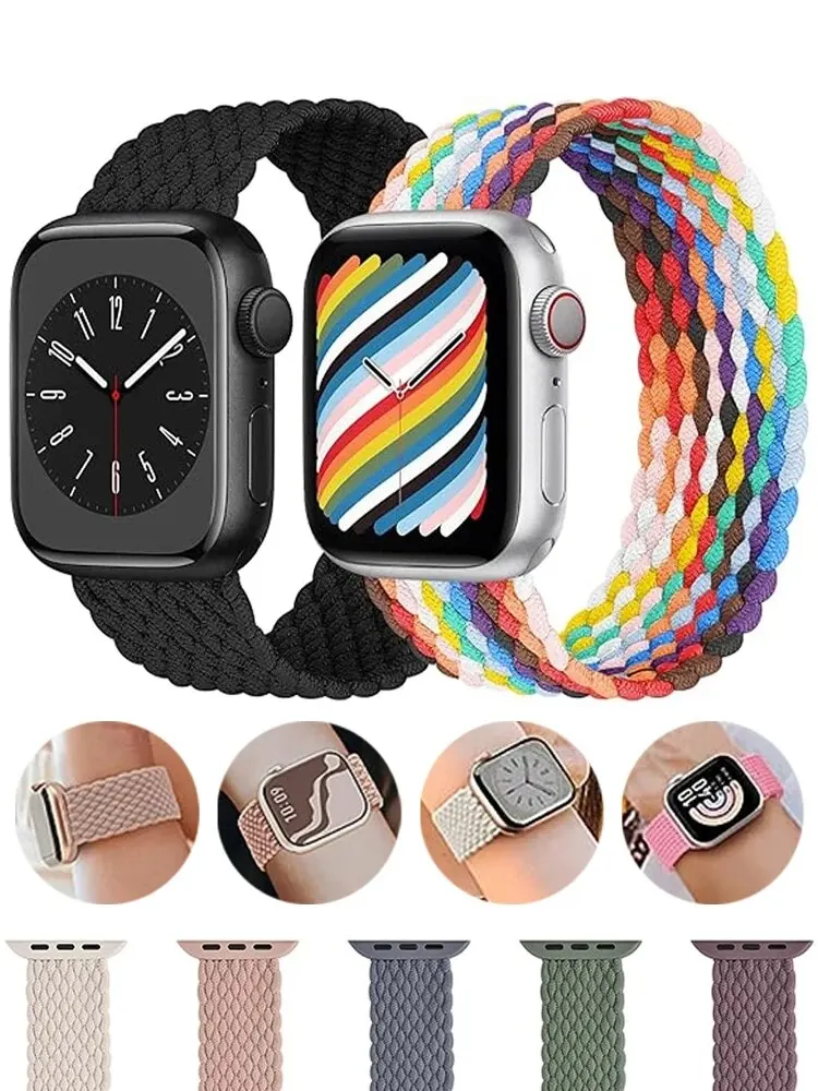 

Ремешок Плетеный Соло для Apple Watch Band 44 мм 45 мм 49 мм 40 мм 41 мм 42 мм 44 мм, браслет Correa для iWatch Ultra 2 series 9 7 SE 6 8 5 4