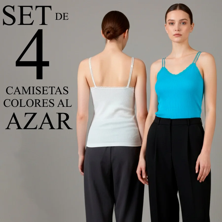 Pack de 4 Camisetas de Doble Tirante con Encaje - Kit Multicolor Casual