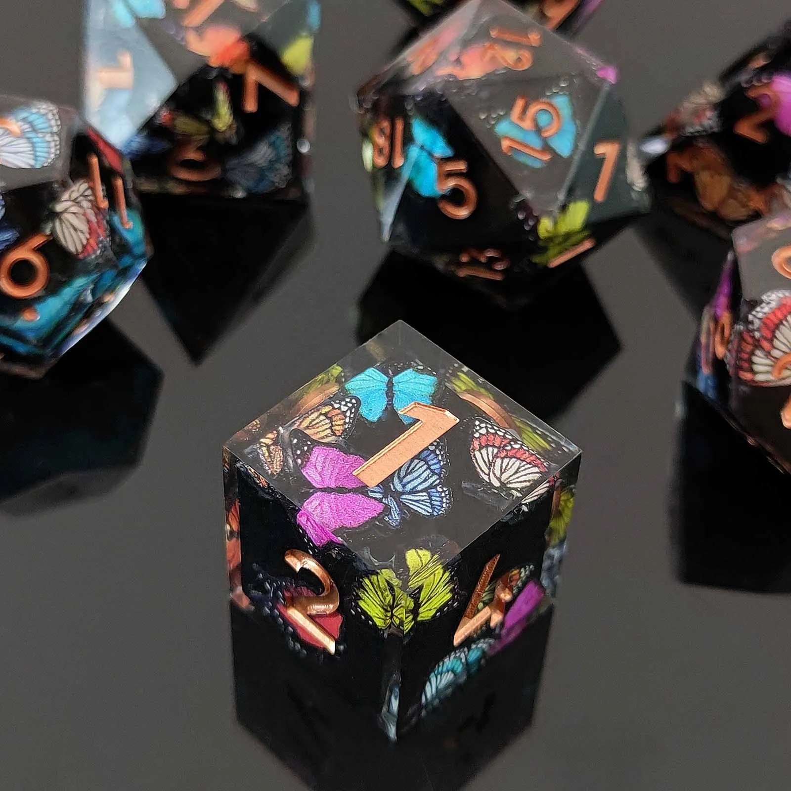 DND Flower Dice Resin Dice set RPG Resin polyhedral Dnd set for DND Game player dice collector D&D dice 7PCS