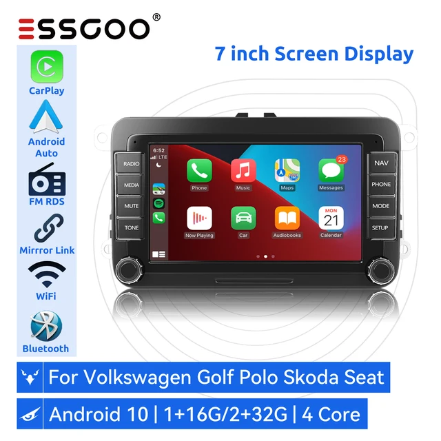ESSGOO autoradio 2 din lettore multimediale Android schermo da 7 pollici Bluetooth WiFi GPS Stereo per Volkswagen Skoda Seat Golf Passat 1