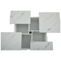 Table basse carrée moderne blanche avec finition effet marbre, 90 x 90 x 25 cm – Quatre tiroirs, plateau coulissant, robuste 5