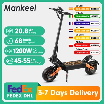 Monopattino Elettrico Mankeel F7 52V 20.8Ah 2400W Doppio Motore, Pneumatici Tubeless Fuoristrada da 11'', Velocità Massima 68km/h, Autonomia 45-55km