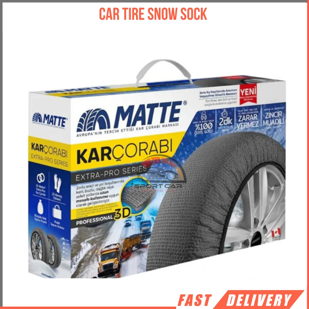 MATTE Winter Car Tire Snow Stocking-ExtraPro Series (Textile Snow Chain for Safe Driving-Snowy and Icy Road)