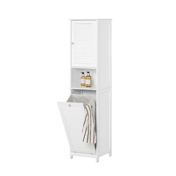 SoBuy BZR124 Armadio alto con borsa per la biancheria pieghevole, armadio da bagno, armadio da bagno, armadio da lavanderia stretto, mensola da bagno 1