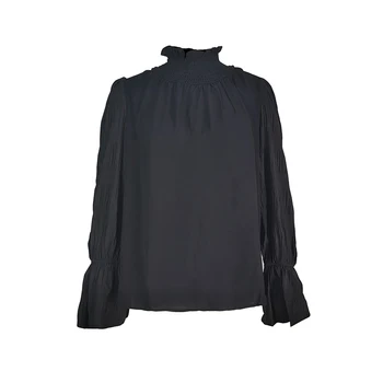 Casual Base Layer Turtleneck Top Light Luxury Lantern Sleeves Long Sleeves Folds Woman Clothes T-shirts Fashion Party Tops 4