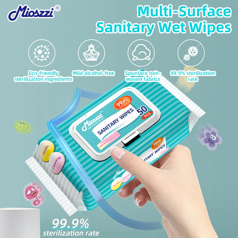 100pcs Sanitary Cleaning Wet Wipes 50pcs/pack,2 packs