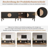 Подставка под телевизор 180 см для 80-дюймового телевизора, низкой панели с 2 шкафами и открытыми полками. Современная медиаконсоль из дерева и черного цвета для гостиной. — изображение 6