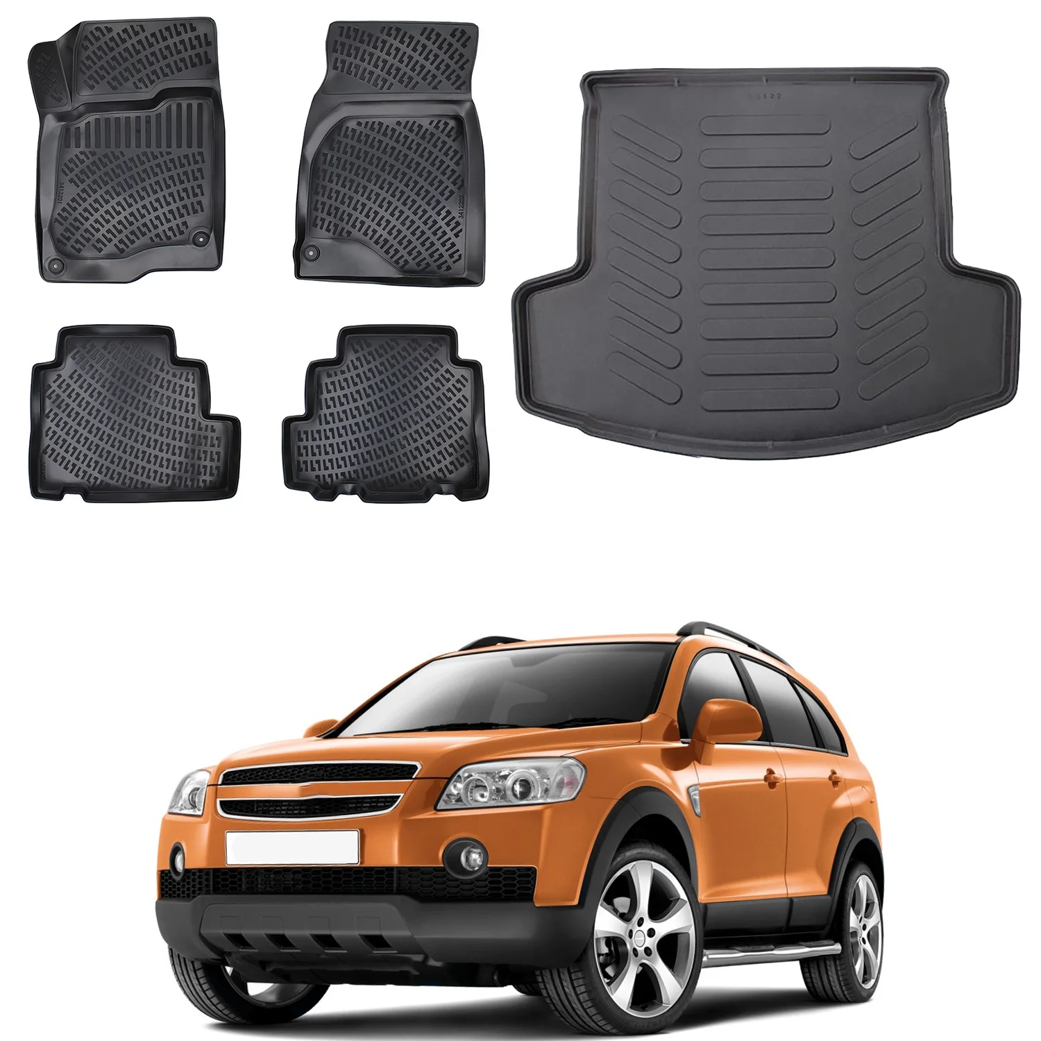 

Floor Mats + Cargo Trunk Liner Fits Chevrolet Captiva 2006-2018 Set - All Weather Maximum Coverage - Water Resistance