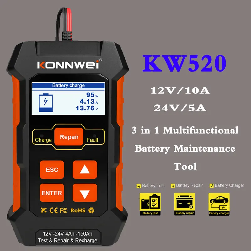 KONNWEI KW520 Batterietester 3-in-1 | Diagnose & Reparatur Für 12V/24V Batterien | Auto & Motorrad