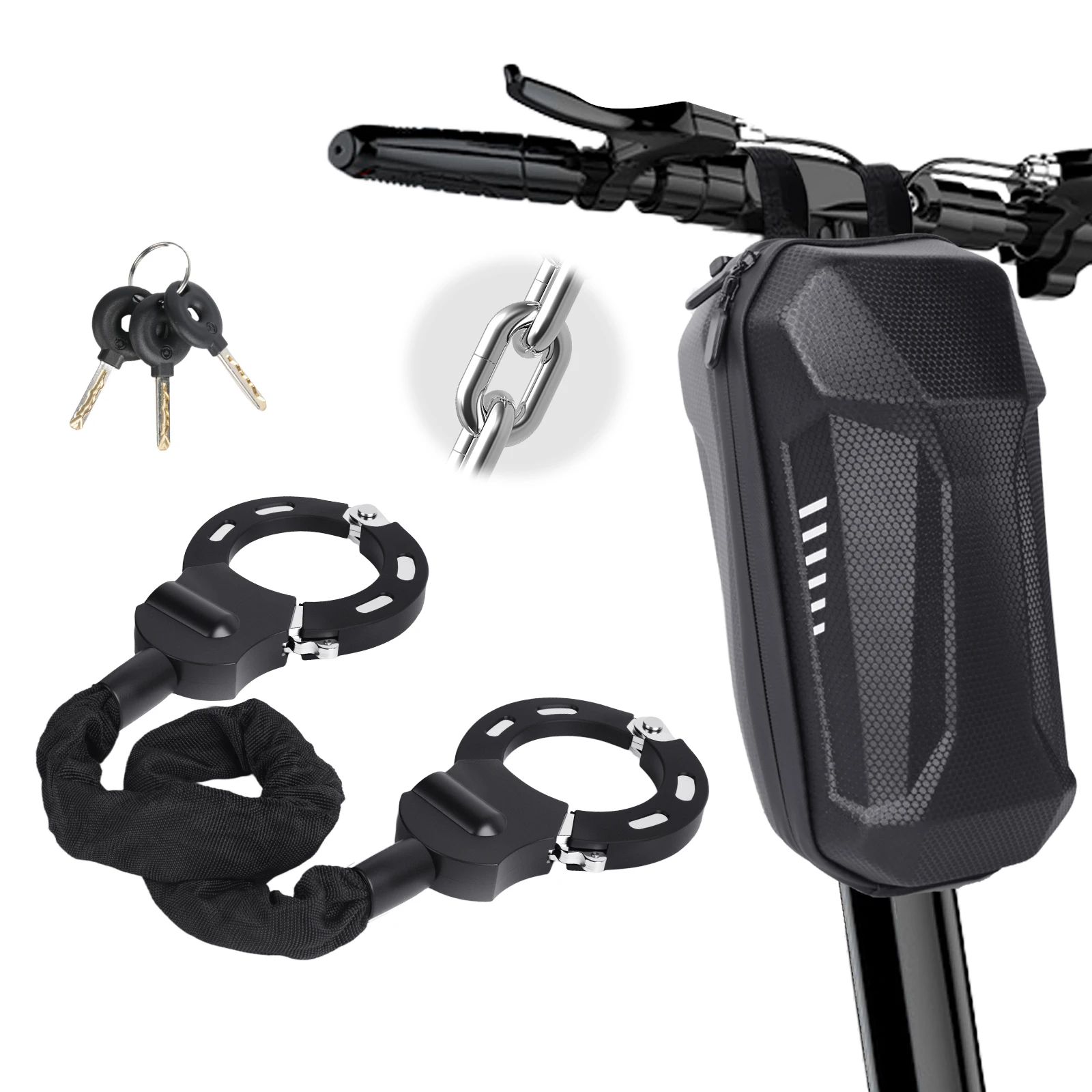 Bicycle Motorcycle Car Lock with Key Outdoor Anti-theft Security Sturdy Heavy Duty Electric Skateboard Steel Chain Lock Bag