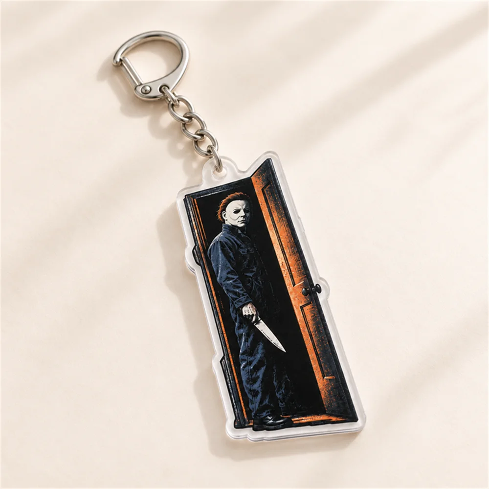 Halloween The Game Michael Myers Acrylic Keychain Accessories Bag Charm Retro Horror Keyrings Pendant Gift for Fans Friends