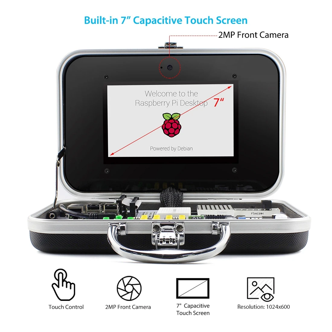 CrowPi 라즈베리 파이 교육 키트, 컴팩트 7 인치 HD 터치스크린 LCD 디스플레이, 카메라 포함, 전자 학습, 파이썬 코스