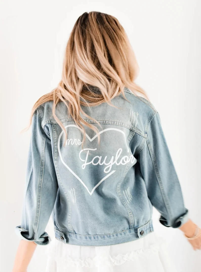 Hen Party Wedding Bride Jean Jacket Personalized Custom Bride Jackets MRS Denim Retro Coat Personalized Bridal Shower Gift Ideas custom luxury embossed wedding invites bridal shower invitations elegant wedding invitations cards