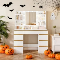 Туалетный столик Hzuaneri с 10 светодиодными шариками, регулируемой яркостью, большим HD-зеркалом, 1 большим ящиком и 8 маленькими ящиками