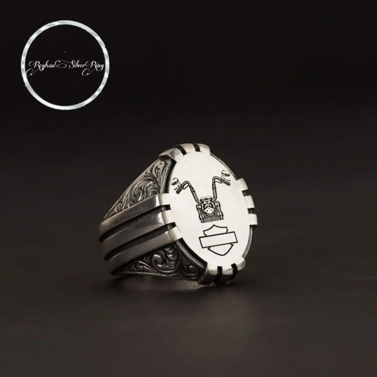 

Special Production Silver Ring for the Biker World, Gift Ring for Motorcycle Lovers, Souvenir Jewelry, Elyapim Inlaid Ring