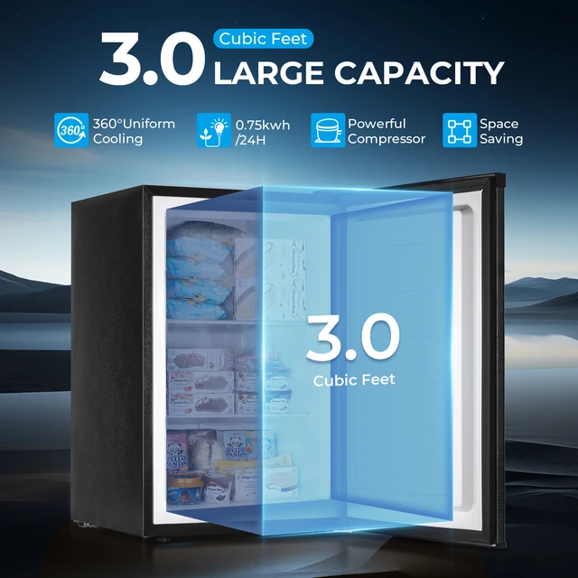 SIMZLIFE Upright freezer 3.0Cubic Feet Single Door Compact Mini Freezer with Reversible Door Small freezer for Home Dorms Office 2
